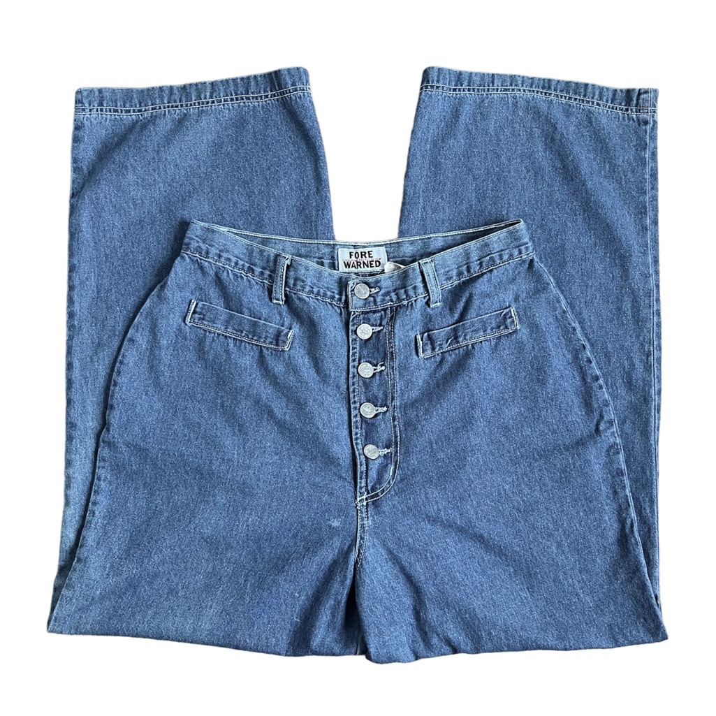 Vintage High Waist Button Fly Wide Leg Medium Wash Jeans Pants